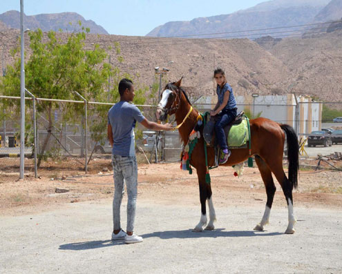 Little girl riding a horse celebrate International-Family-Day in Jordan Bromine company